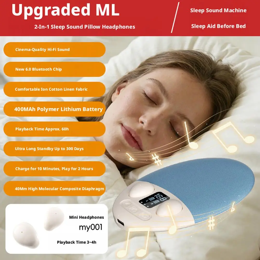 Mini Caixa de Som Bluetooth para Auxílio ao Sono, Dispositivo Bluetooth para Colocar Abaixo da Almofada com Ruído Branco e Temporizador de 30/60/90 Minutos para Cama e Quarto