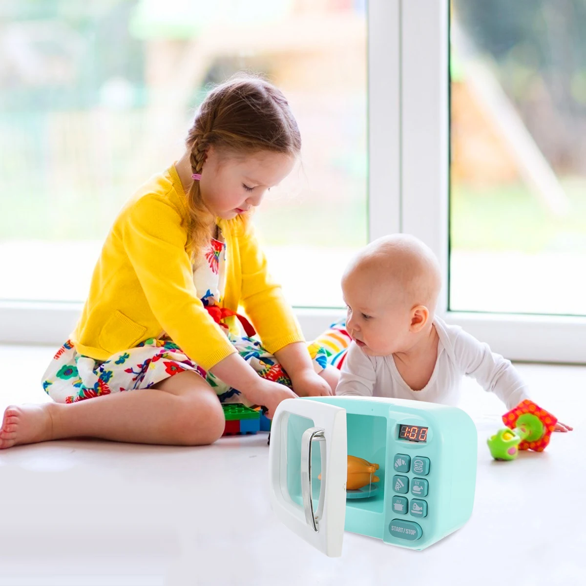 Juego de simulación de electrodomésticos de cocina para niños pequeños, horno microondas con forma de aprendizaje temprano, juego educativo interactivo para bebé