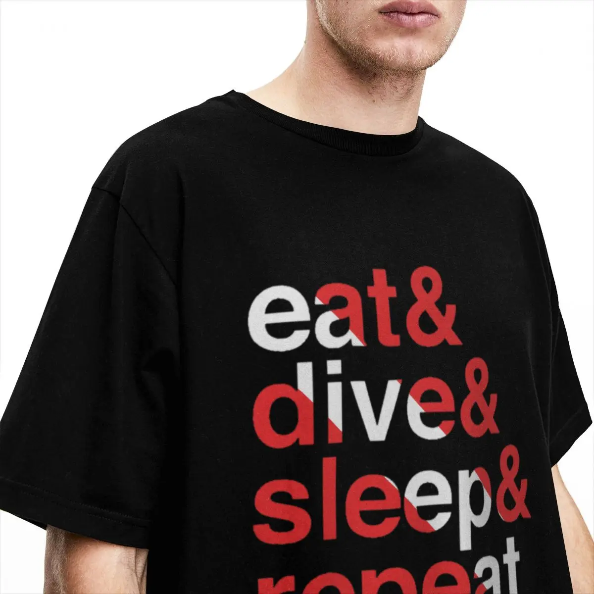 Scuba Flag Eat Dive Sleep Repeat T Shirts Merch for Men Women Pure Cotton Casual Crew Neck Tees Short Sleeve Clothes Big Size