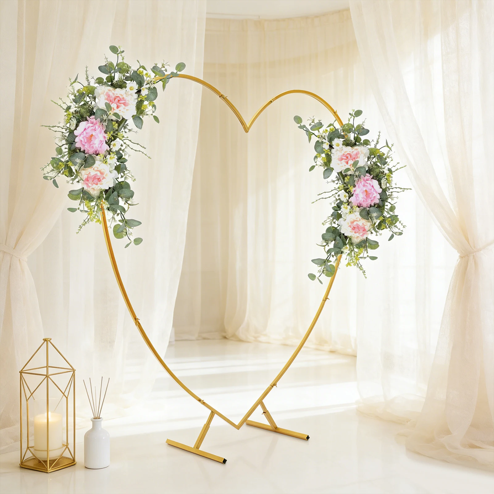 

Heart Shaped Arch Stand 6.6*6.89ft Golden Wedding Balloon Arch Garden Plant Climbing Frame for Party Photography Wedding Decor