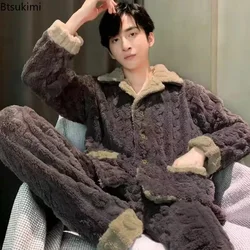 High Quality Casual Pajama Sets for Men Autumn Winter Thicken Flannel Homewear Men's Fashion Warm Coral Velvet Sleepwear Outfits