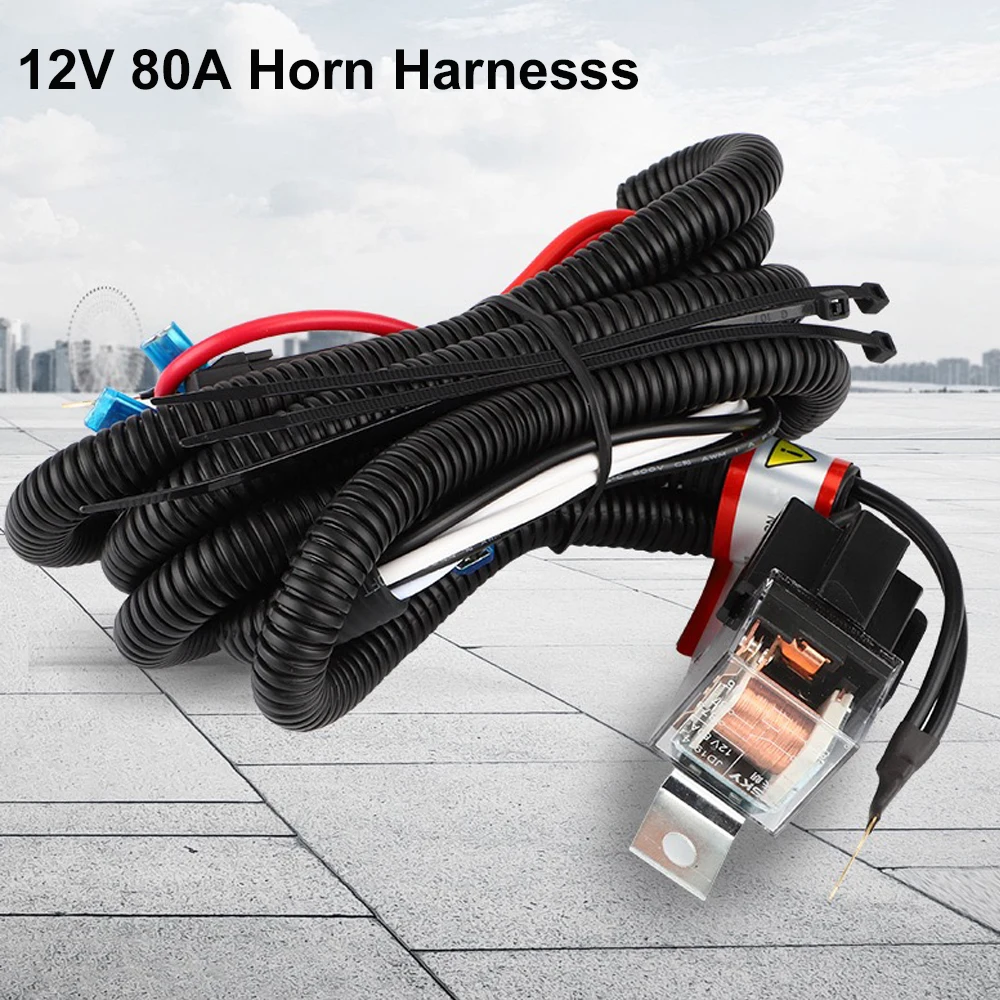 12V Snail Horn Wiring Kit Horn Button Switch Horn Wiring Harness Relay Kit for Car Truck Grille Mount Blast Tone Horns