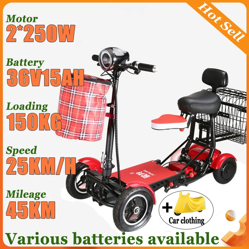 Adult 4-Wheel Electric Bicycle Small Folding Elderly Scooter Lithium Battery Elderly Mobility Scooter Disabled Electric Scooter