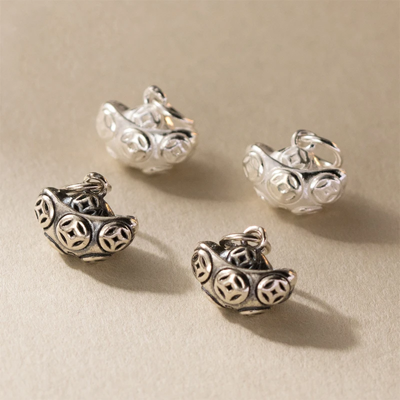 1pc/Lot 925 Sterling Silver Chinese Yuanbao Lucky Charms 11x9mm Attract Money Circle Silver Pendants DIY Jewelry Accessories