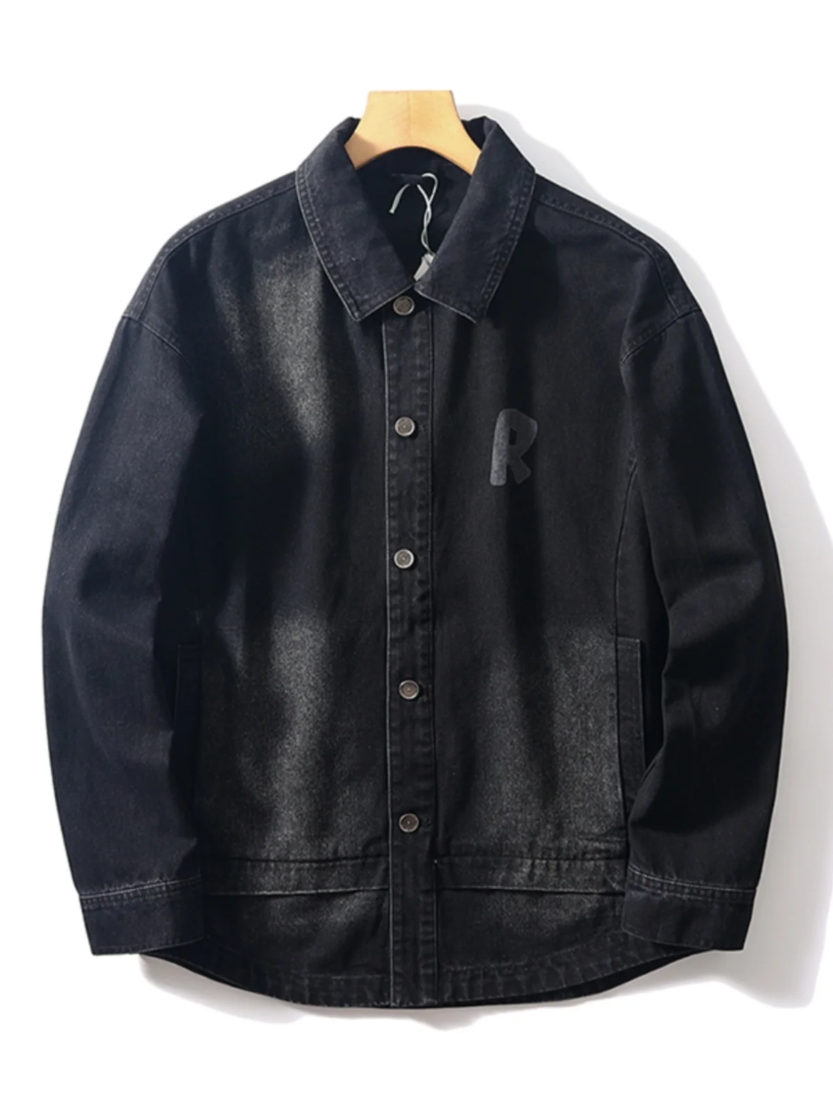 

Heavyweight Waed Denim Jaet American Retro Print Collared Casual Workwear Men's Autumn New Faion Urban Sle Long Sve