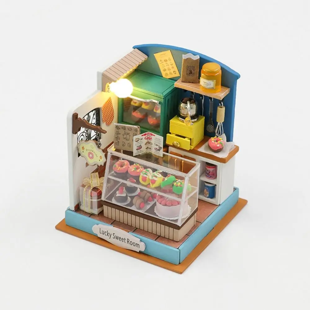 Handgefertigtes Puppenhaus-Set für Cafés, Mini-Größe, Montage erforderlich, DIY-3D-Puzzle, 3D-Design, Holzmaterial, Miniatur-Puppenhaus