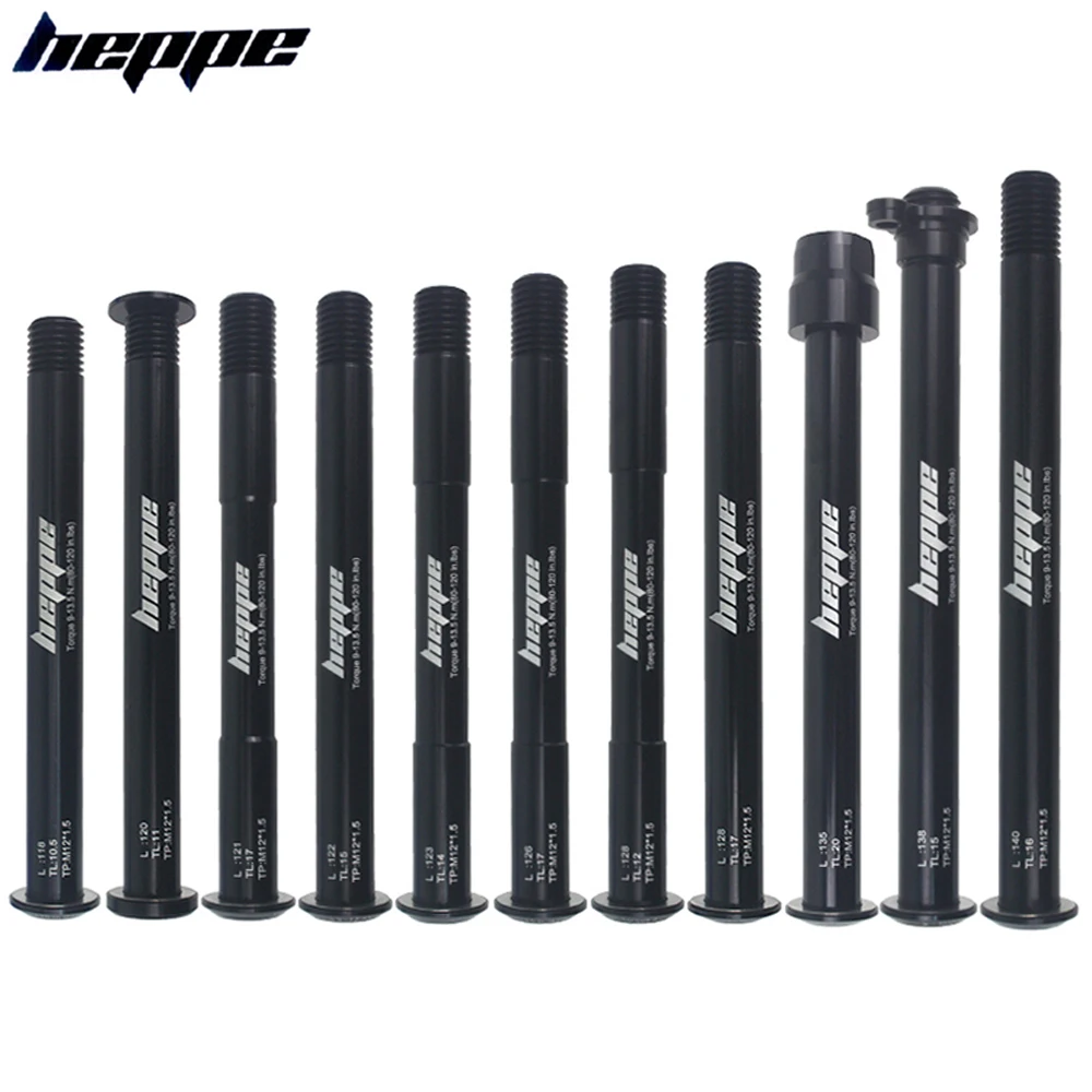 HEPPE MTB Road Bike Thru Axle Front Fork Shaft Skewers Rear Hub Thru Axle 12x142/148 12x100/110 Bike Barrel Axle M12xP1.0/1.5