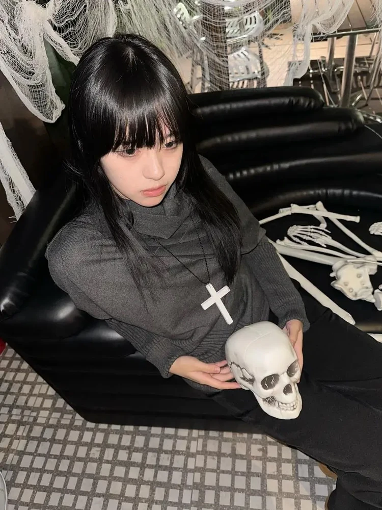 Top in maglia con maniche a pipistrello stile coreano da donna 2025 Autunno Inverno Nuovo maglione estetico Y2K a maniche lunghe a strati