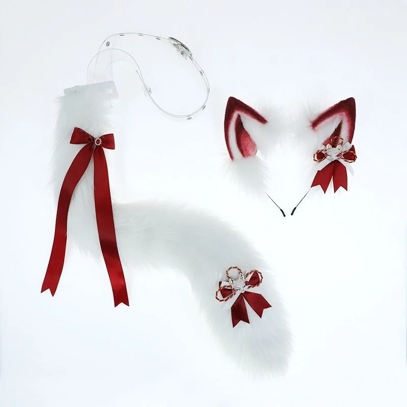 Halloween Cosplay Headwear Fox Cosplay Fox Ear Hair Band Fox Tail Set Handmade Imitation Animal Ear Headwear Tail Accessories