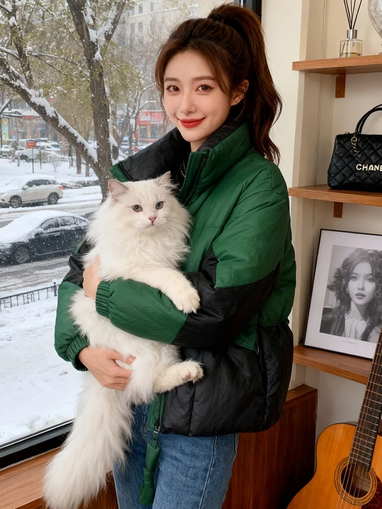 

High-End Ele Winter Puffer Jaet Women's Fce Lined Thiened Warm ort Outerwear Korean Sle Loose Fit Long Sve