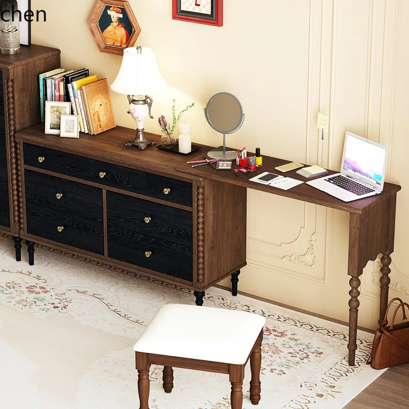 ZMLred oak pure solid wood chest of drawers retro bedroom storage cabinet with drawers