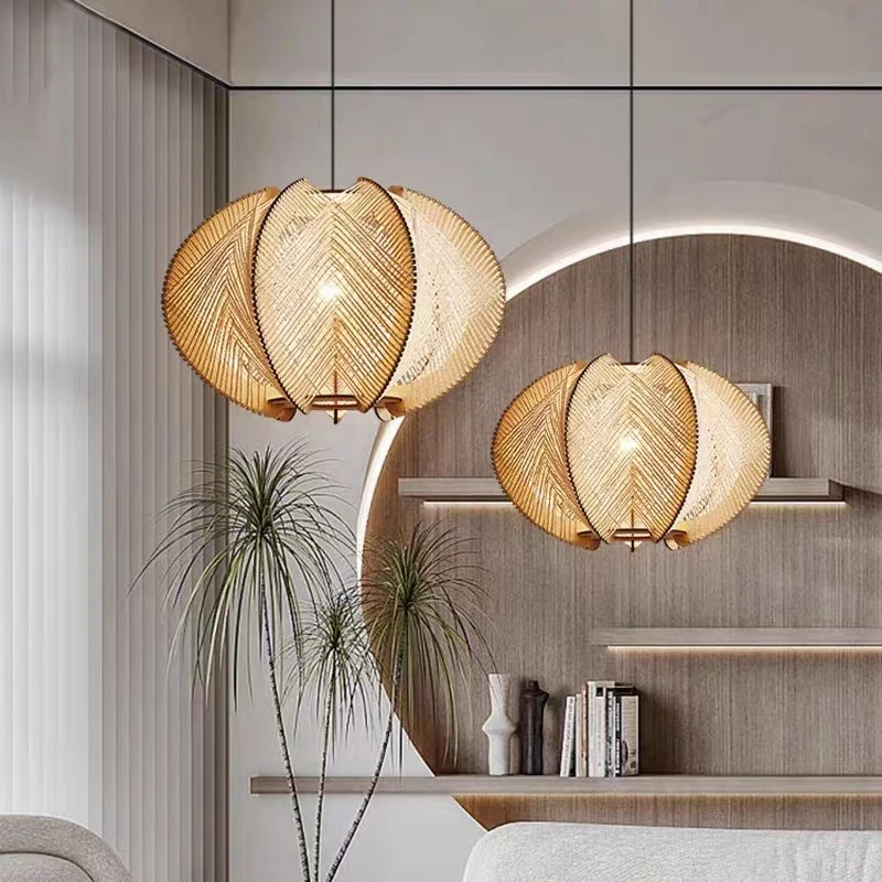 Southeast Asia Bohemia Style Wood Pendant Lights for Balcony Garden Classical Original Ceiling Chandeliers Telescopic Luminaires