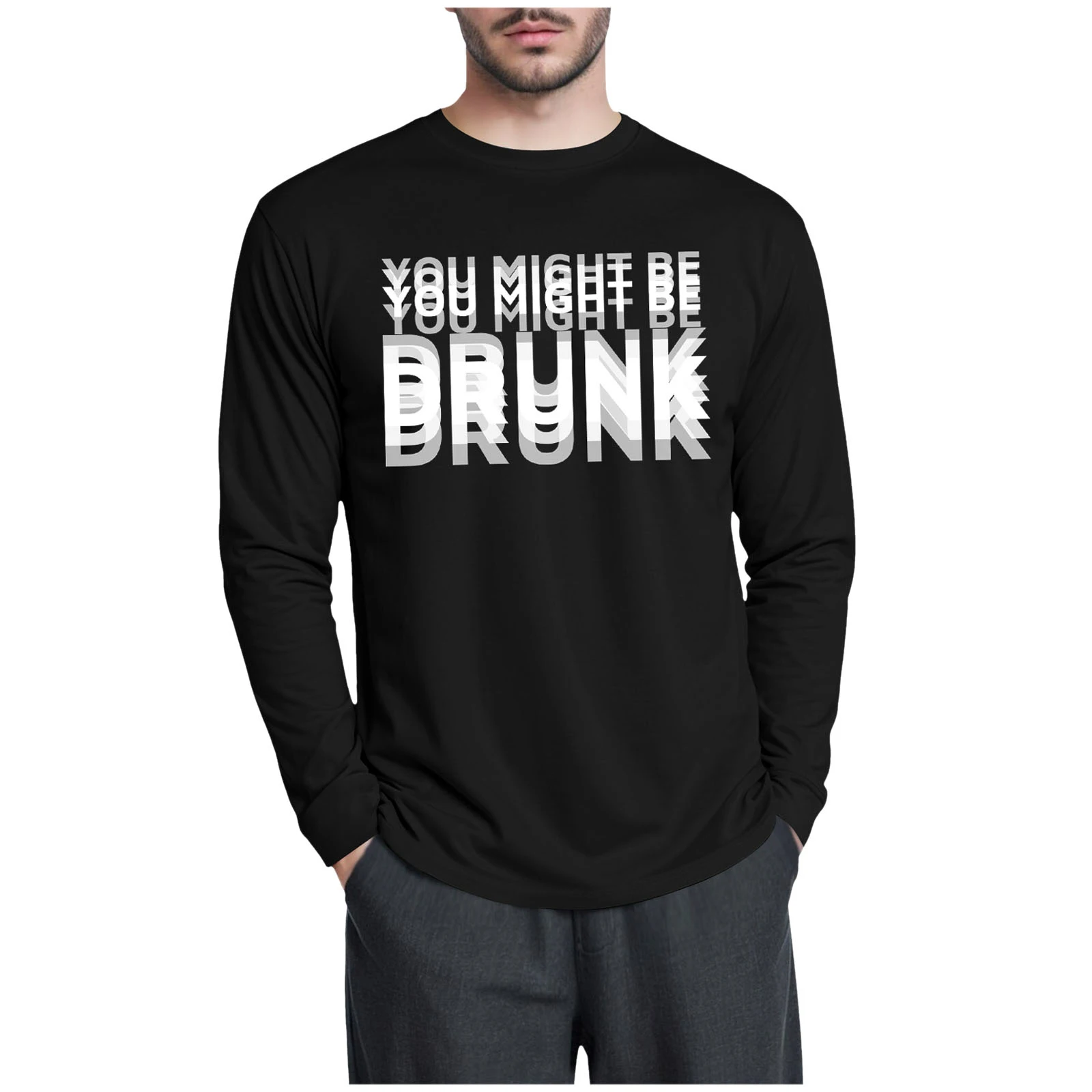 الخامس الرقبة تي شيرت الرجال الرجال مطاطا طاقم الرقبة تي شيرت كم طويل أعلى الشارع عادية مضحك رسالة طويلة الأكمام السلاحف الرقبة تيز #1