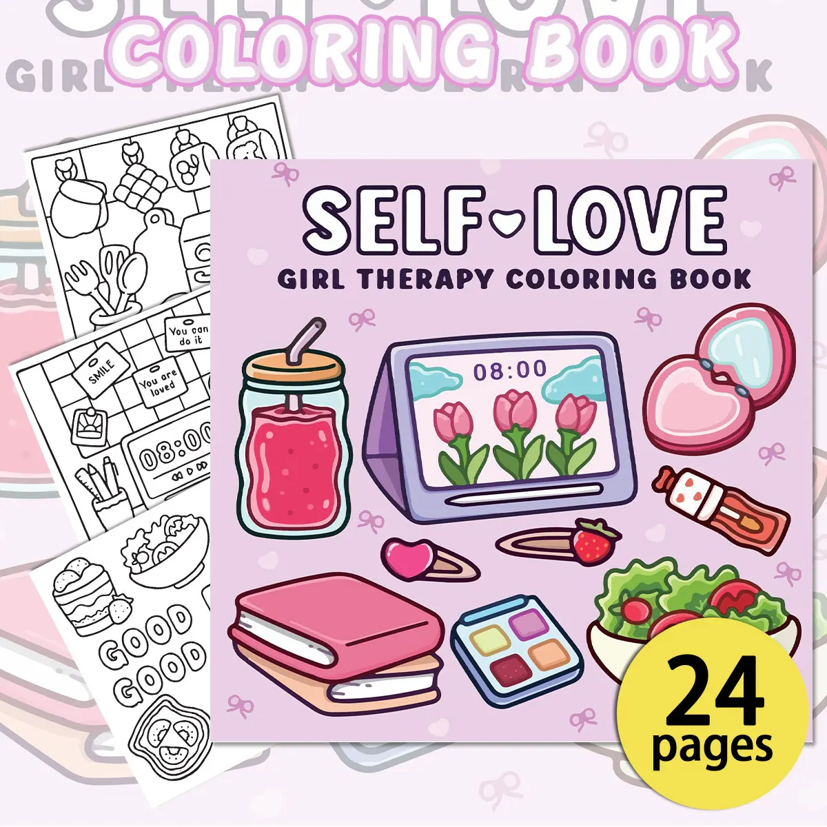 Self-love coloring book with colorful and heartwarming pictures for stress relief, emotional building and creative expression