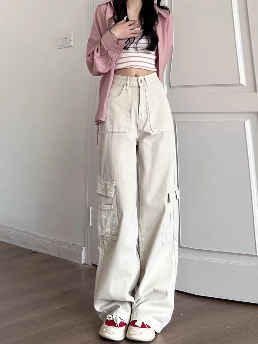 

American Style Vintage Multi-Pocket Work Pants Women's Autumn Winter New Oversize Loose Wide Leg Casual Trousers Trendy