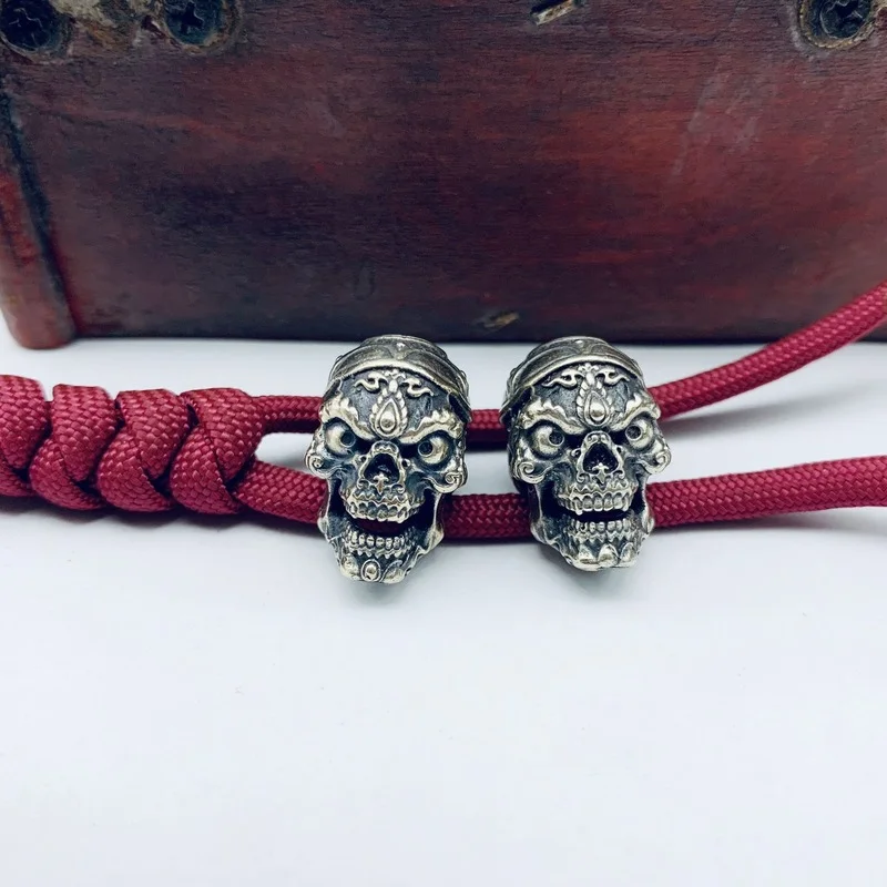 Brass Skull Head EDC Tool Knife Beads Big Hole DIY Accessories Jewelry Punk Men Paracord Rope Bead Lanyard Pendant for Keychains