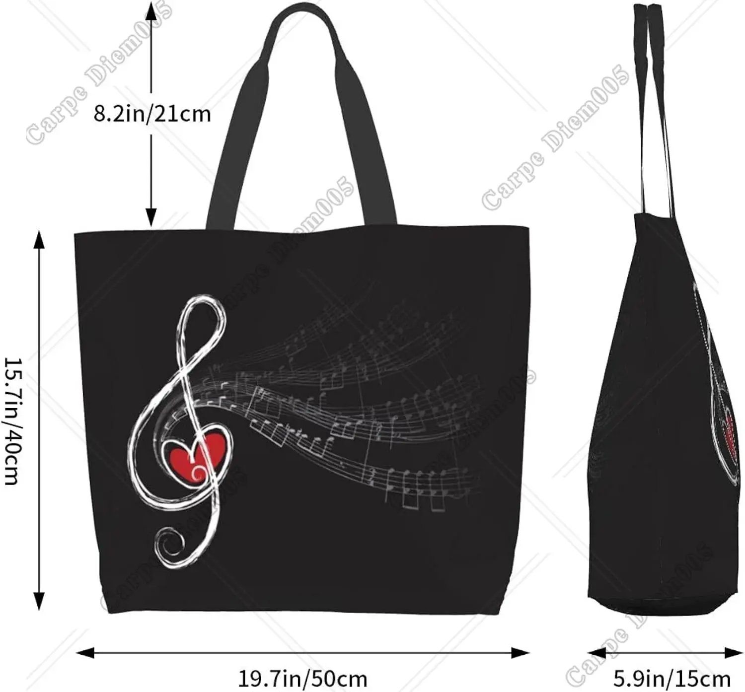 Music Note Tote Bag Large Women Casual Shoulder Bag Handbag Reusable Multipurpose Shopping Grocery Bag for Outdoorr Work Walking