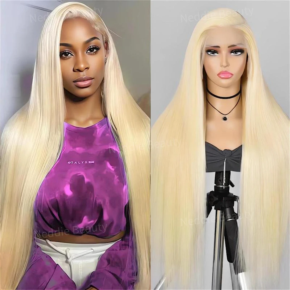 360 Full Lace 613 100% Human Hair Blonde Straight 13x6 Hd Lace Frontal Wig 20 24 26 cali Brazylijskie peruki wstępnie oskubane Baby Hairline