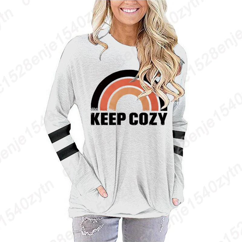 Plus Size Keep Cozy Print Clothes Women Casual Long Sleeve Pullover Sweatshirt Ladies Autumn And Winter Tops O-neck Loose Shirts