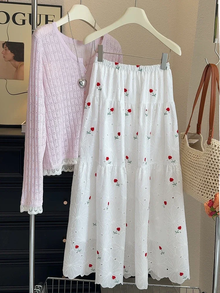 

Women Simple Elegant Chic Floral Printed Skirt 2025 Spring Summer New Casual Versatile Elastic Waist A-Line Skirt