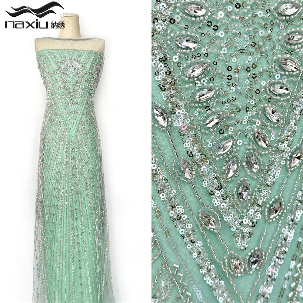 

Madison 2026 Luxury French Beaded Heavy Lace Fabric High Quality African Nigerian Sequins Stones Net for Wedding Dresses
