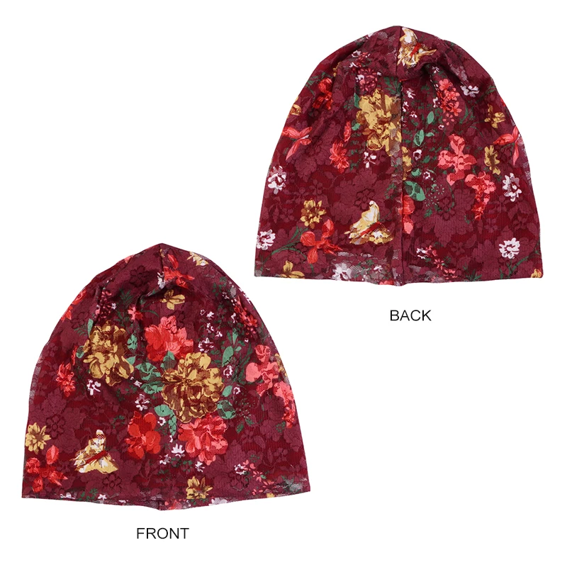 Fashion Printed Lace Head Pullover Hat Breathable Women Ladies Turban Confinement Caps Air Conditioning Cap Flower Beanie