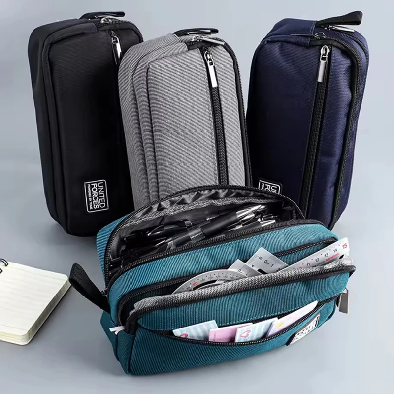 

Portable Three-Layer Large Capacity Pencil Bag Boy Canvas Pen Case School Office Supplies Storage Bag Waterproof Stationery Bag