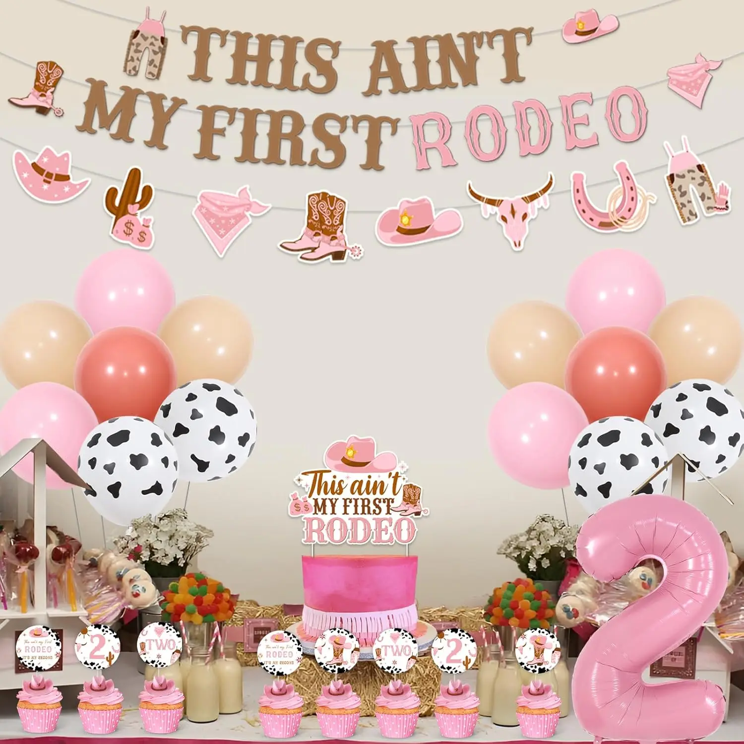 Sursurprise 2nd Rodeo Birthday Party Decorations This Ain't My First Rodeo Banner Cake Topper Cowgirl Theme 2nd Birthday Supplie