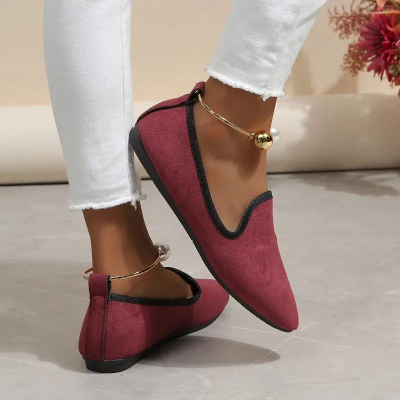 Large size soft-soled pointy fashion casual shoes women 2023 autumn and winter new-style slip-on comfortable single shoes