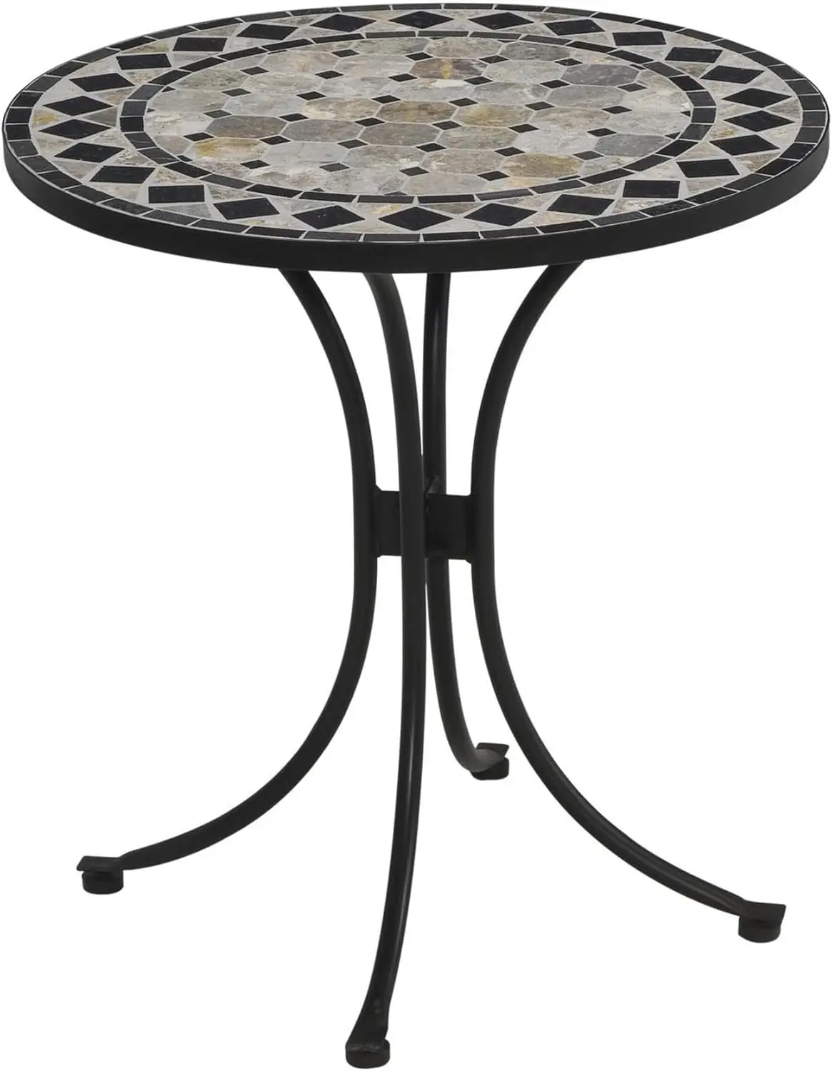 Petite table de bistrot d'extérieur avec carreaux de marbre, style maison, design, dessus de table, mètre en acier enduit de poudre, noir