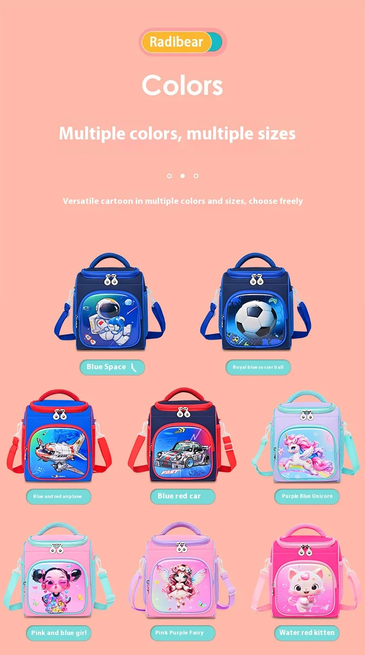 Kinder-Lunchtasche für Jungen und Mädchen, niedliche isolierte Lunchbox, tragbarer Mahlzeitskühler mit verstellbarem Schultergurt für Schule, Strand, Picknick – Detail 11