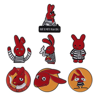 Comedy Anime Role Red Eared Rabbit Enamel Pins Cartoon Cute Red Bunny Brooches Clothes Lapel Badges Jewelry Gift for Fan Friends