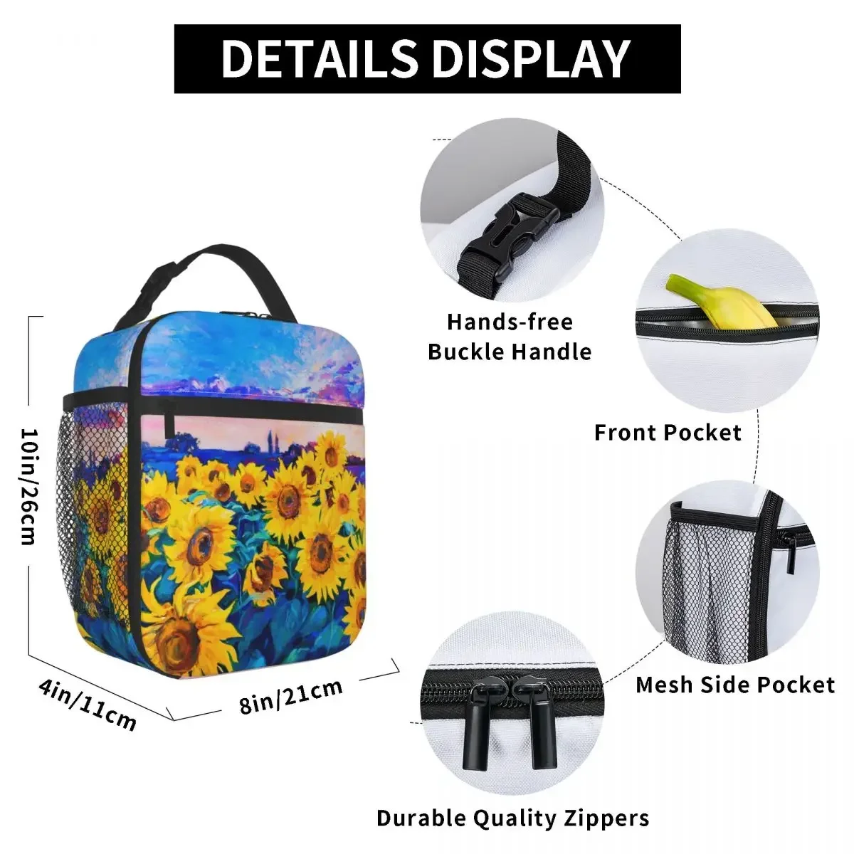 Oil Painting Sunflowers Thermal Insulated Lunch Bags Modern Impressionism Art Reusable Box for   Cooler  