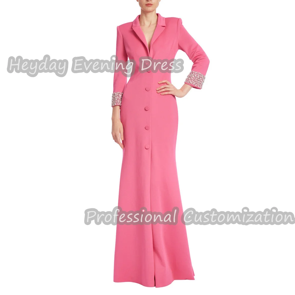 

Heyday V-Neck Saudi Arabia Long Sleeves Mermaid Prom Gown Beaded Crepe Sexy Floor Length Elegant luxury Dress For Women 2024