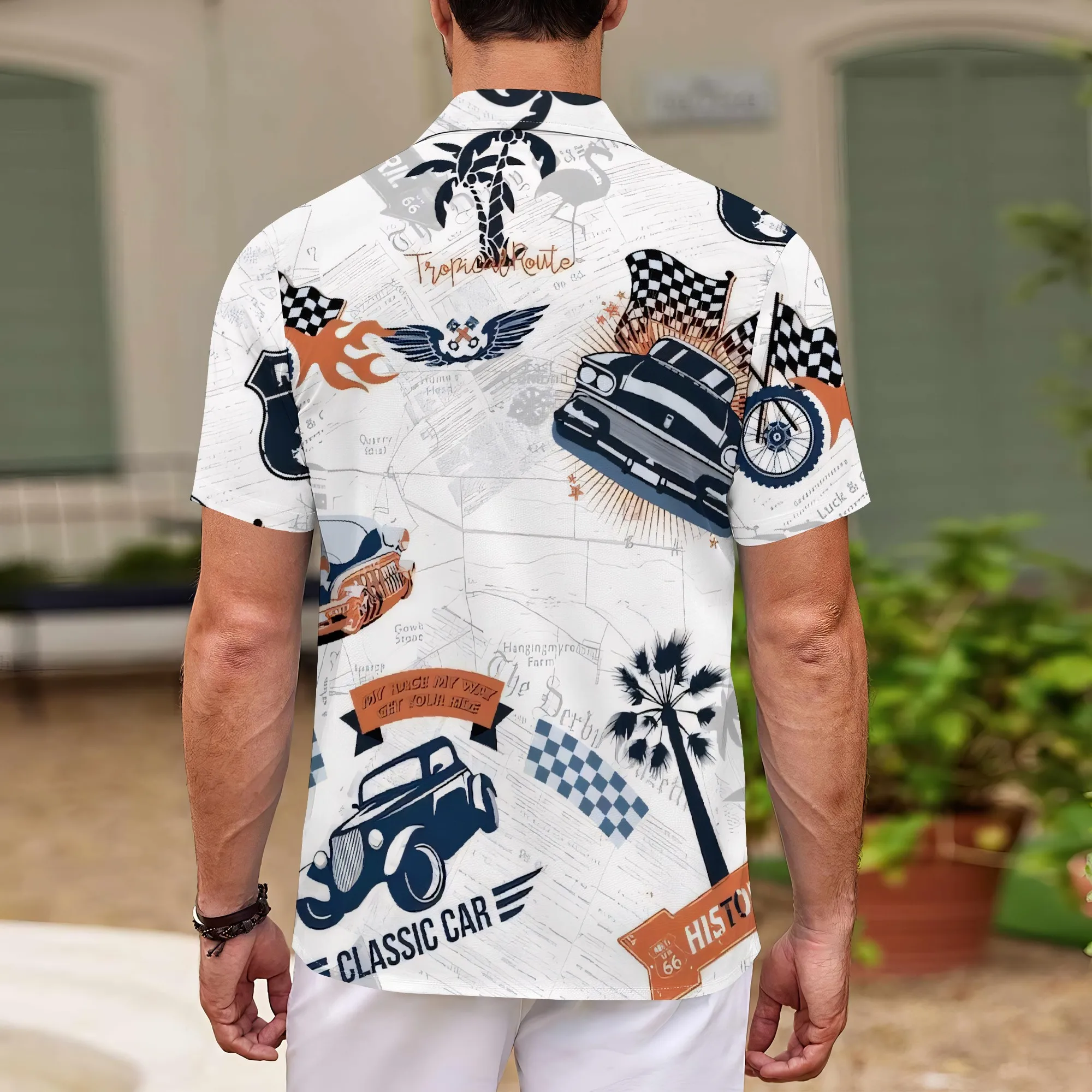 YEAE Men's Green Leaf Printed Shirt 100% Cotton Short Sleeve Casual Beach Fall Modern Style