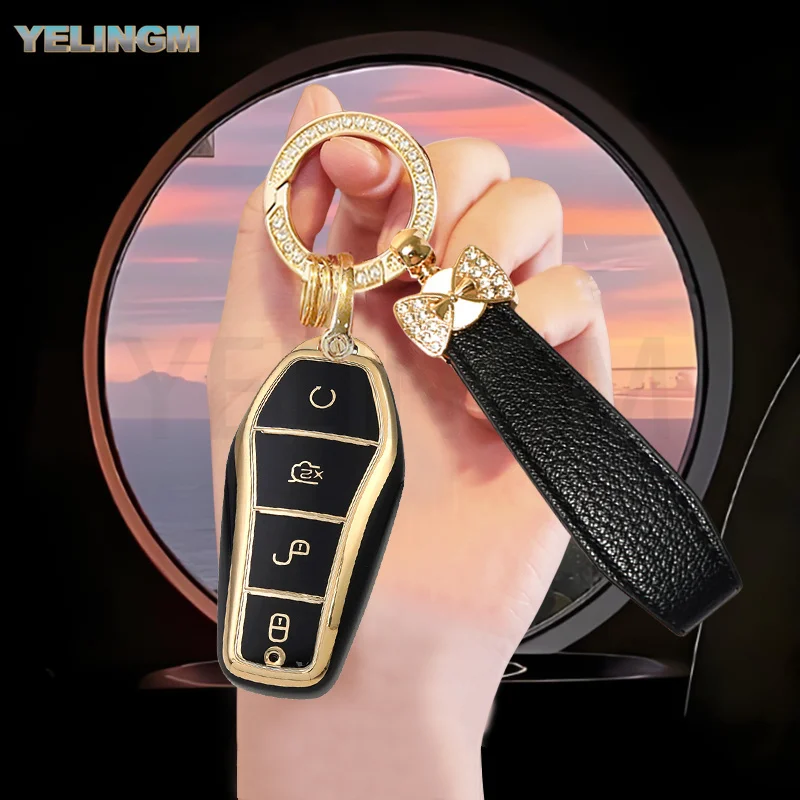 For BYD Atto 3 Han EV Dolphin Durable Second Song Pro Tang DmI QIn PLUS Yuan Car Key Case Cover Full Alloy Shell Keyring Pendant