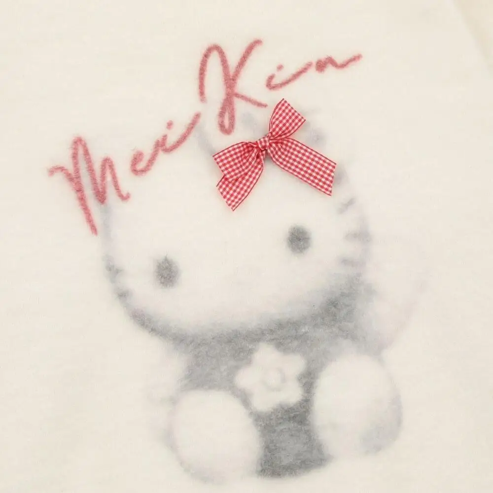 2025 مرحبا كيتي سترة لينة المرأة أنيمي Kawaii الخريف الشتاء الحياكة رشاقته القمم طالب فضفاض دافئ بلايز عادية الفتيات هدية