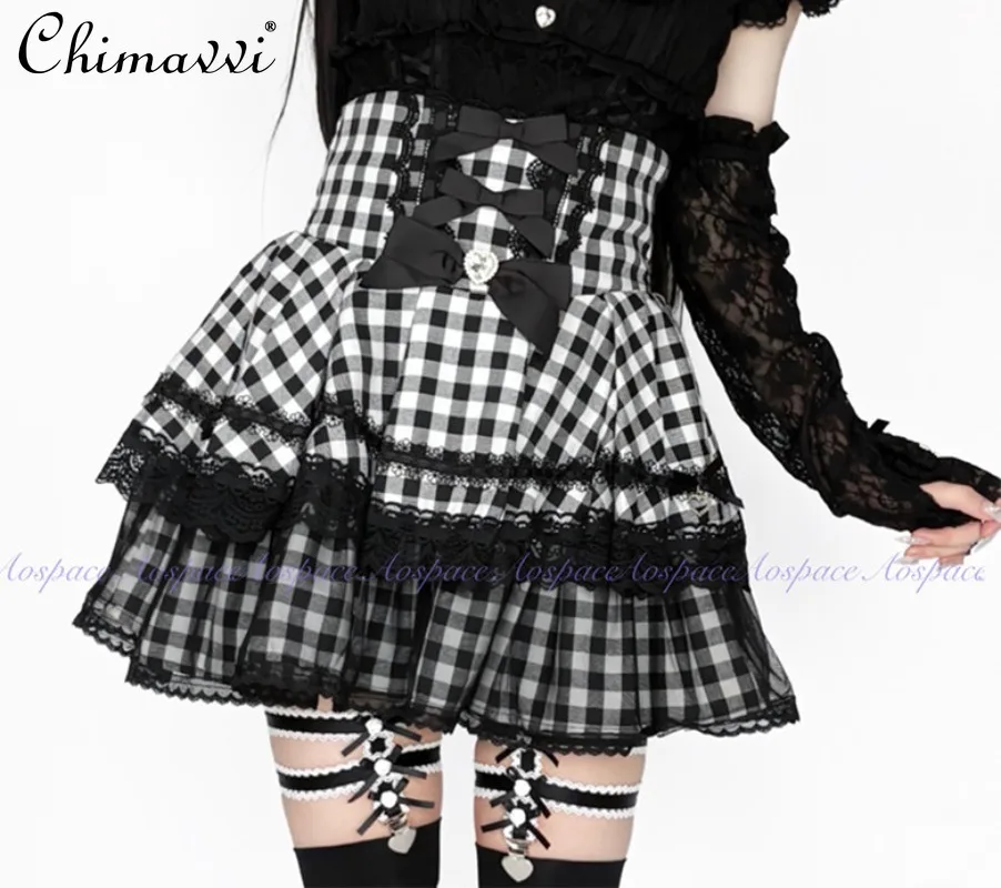 

Японская милая девушка с высокой талией в стиле пэчворк, кружевная сетчатая двухслойная пышная юбка, весенняя новая милая элегантная пышная юбка принцессы для женщин