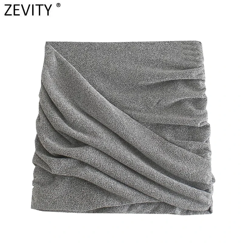 Zevity New Women High Street Meatal Color Pleated Slim Mini Skirt Faldas Mujer Ladies Chic Hip Package Streetwear Vestido QUN935