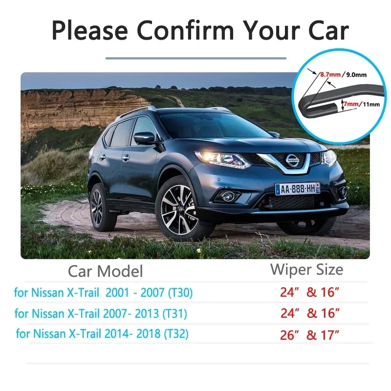 For Nissan X-Trail Xtrail 2001~2018 T30 T31 T32 Wipers Blades Car Accessories Windshield Brushes 2002 2007 2013 2014 2015 2016