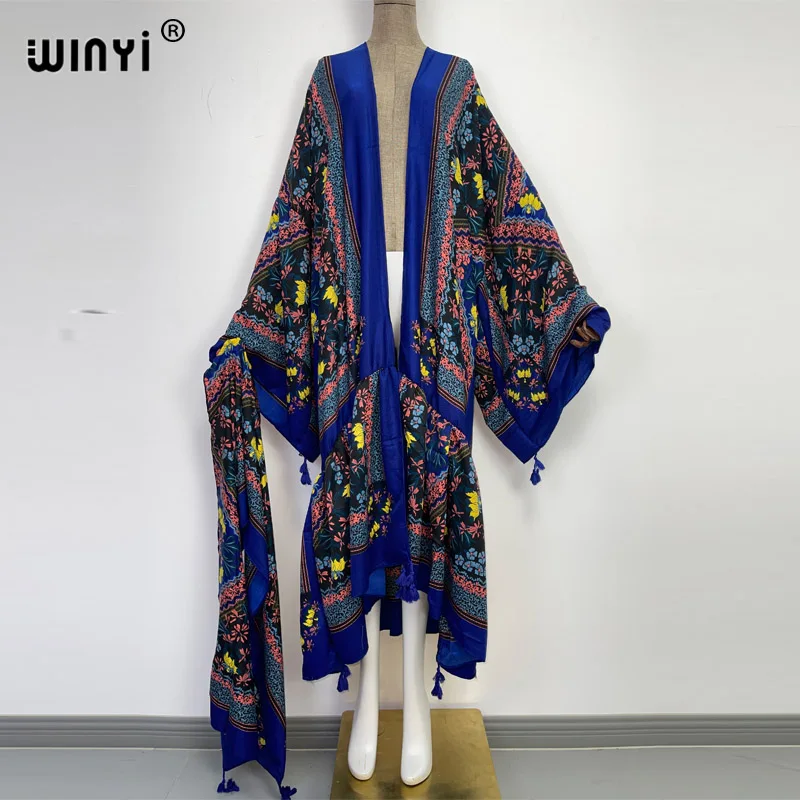 Europa WINYI donne kimono moda Vintage Totem floreale boho caftano stampa sigillo in vita abito abaya manica lunga caftano Casual