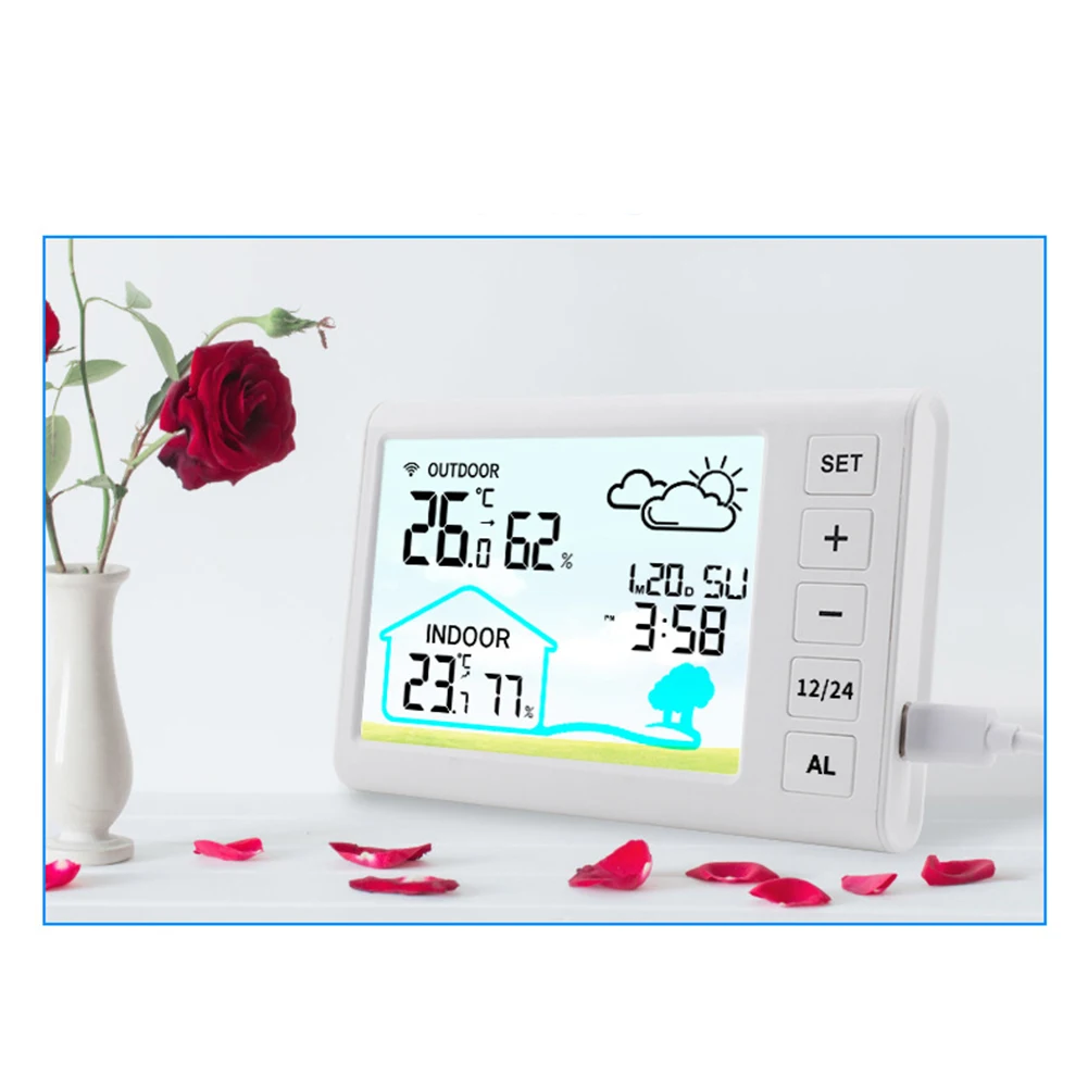 Home Monitoring 10.5*5*3.7cm Electronic Clock Indoor Outdoor Monitor Remote Sensor USB Power Supply 12 24 Hour Format