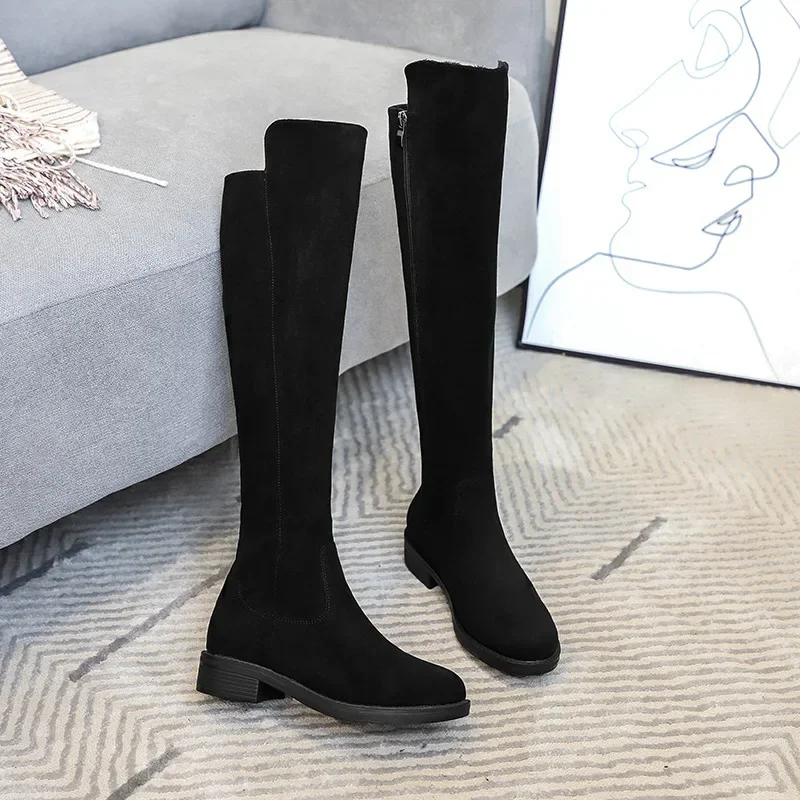 Women Over The Knee Boots Low Square Heels Slim Long Boots Black Lady Winter Shoes Big Size Vc4932