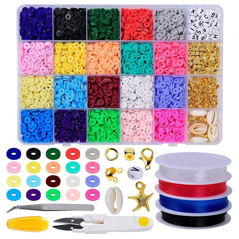 4000Pcs Clay Beads Kit For Jewelry Making,6Mm 20 Colors Flat Round Polymer Clay For DIY Jewelry Making Necklace