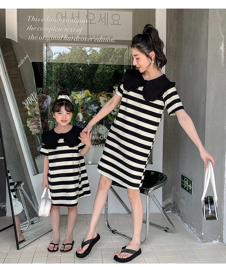 

Mommy And Me Clothing Summer Stripe Dresses Children Dress Mother And Daughter Clothes Matching Dress Women Girl