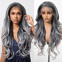 DWY 13x6 Wigs Synthetic Lace Front Wig Pre plucked Hairline with Baby Hair 28inch Long Body Wave Gray Lace Front Wigs for Women