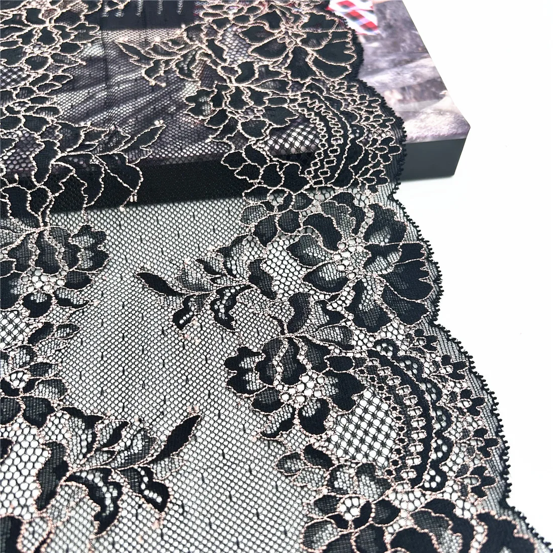 3y/Lot Width 19cm 2-Tone Black With Pink Elastic Stretch Lace Trim Lingerie Sewing Craft DIY Apparel Fabric Garment Accessory