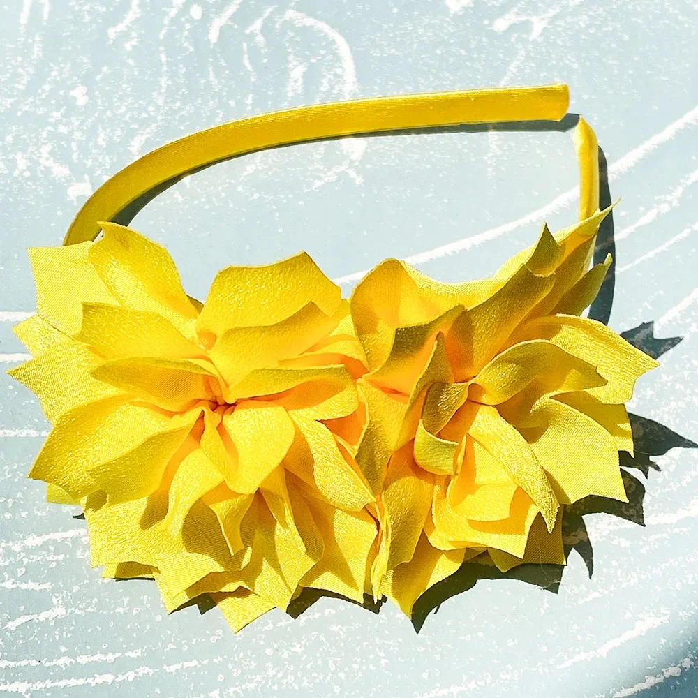 Handmade Big Flower Headband para meninas, faixa de cabelo para crianças, cabelo sólido Hoop, fita de grosgrain, acessórios para cabelo, presentes, 3,7"