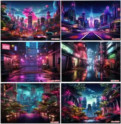 City Night Street View Photographic Modern Neon Backdrops Sci-fi Future Scene Art portrait Backgrounds Wall Decor Studio Photo