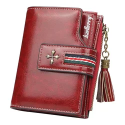 Bifold Short Oil Wax Card Wallet Women Fashion High Quality Purses Stylish Card Holder Coin Purse Ladies Vintage Leather Wallets